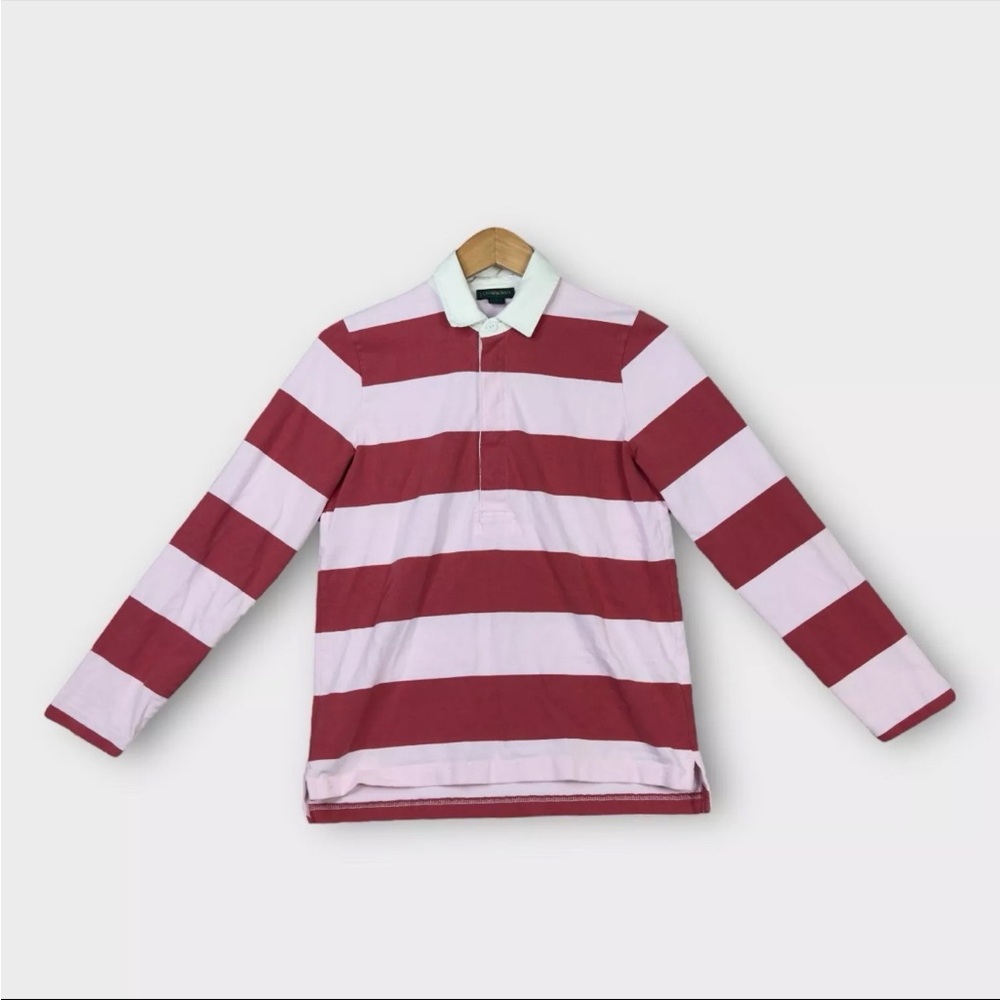 J Crew Always Oarsman Long Sleeve Rugby Shirt Womens Small Red Retro Pullover